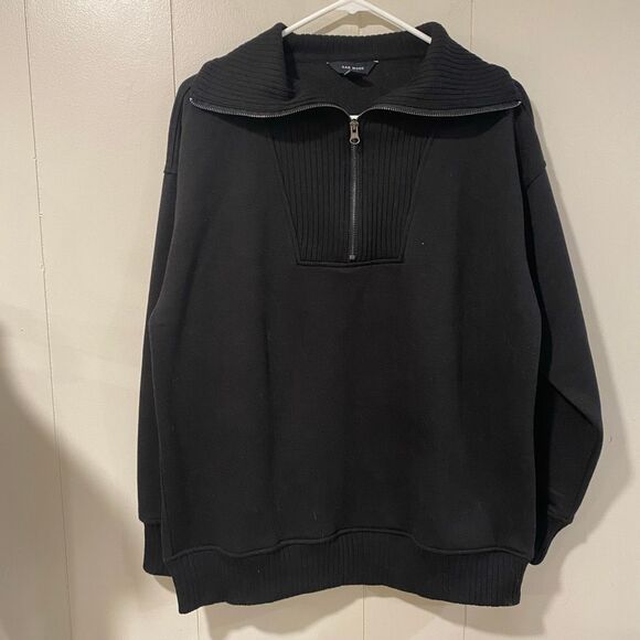 Rae Mode Black Half Zip Ribbed Pullover Sweatshirt Women’s Size Small Oversized - Picture 3 of 6